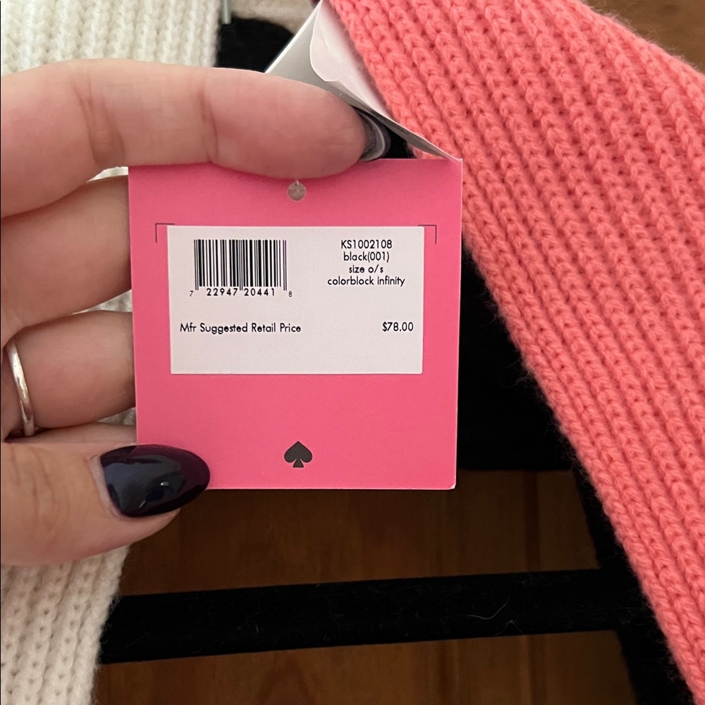 Kate Spade Color Block Infinity Scarf- Black, White, and Pink - Picture 3 of 5